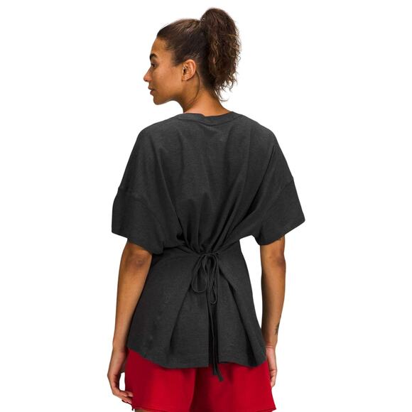 Lululemon Split Side-Tie Tee V-Neck Shirt Grey Plus Size 16 Cotton Maternity - Picture 4 of 7